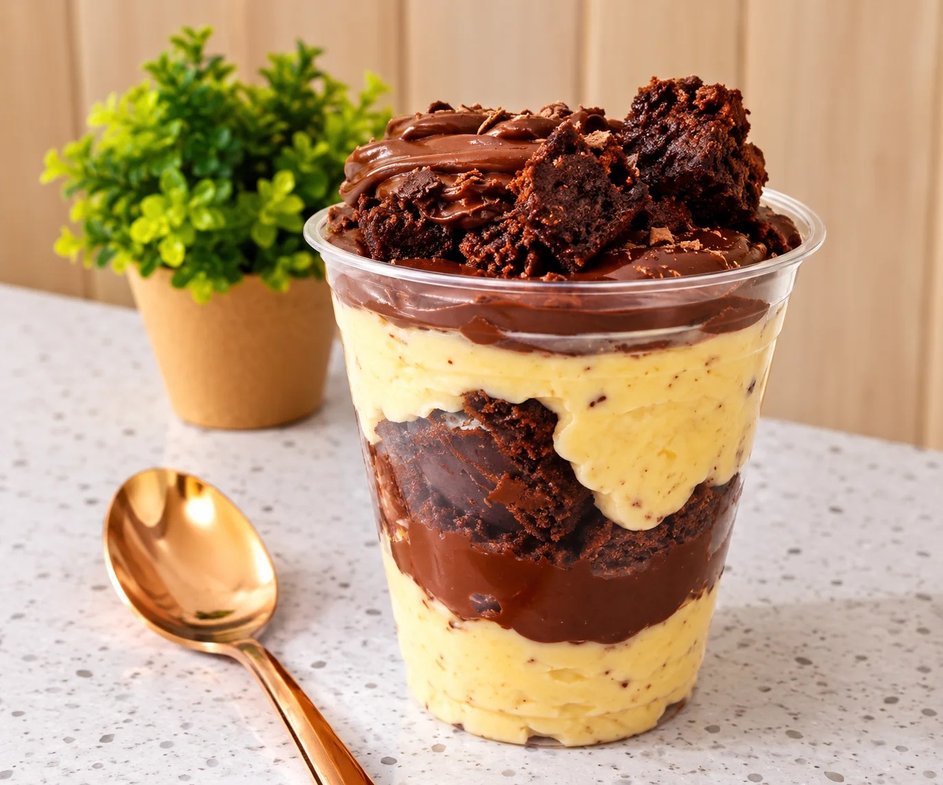Copo da felicidade com brigadeiro e brownie